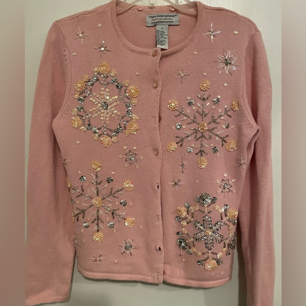 Small Christmas Sweater, I don’t have the collar, Pretty with sequins& beading.